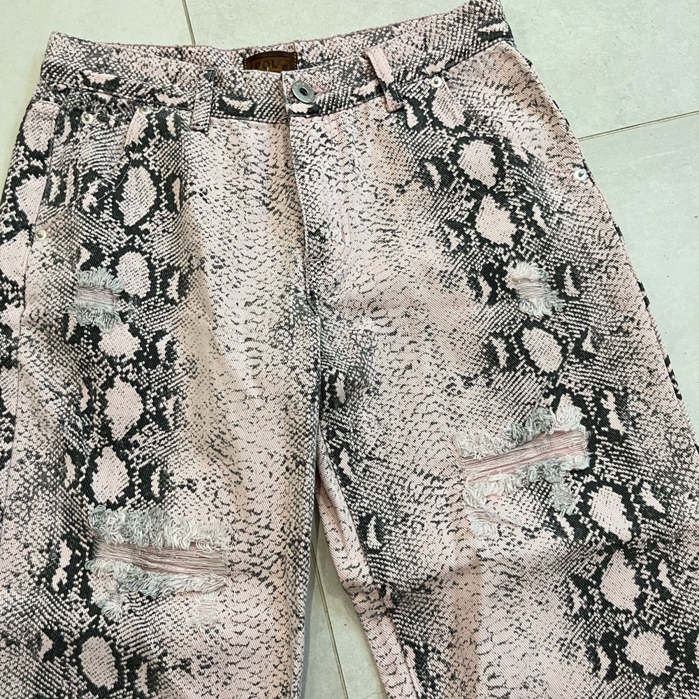 Pink Python Distressed Jeans - image 5
